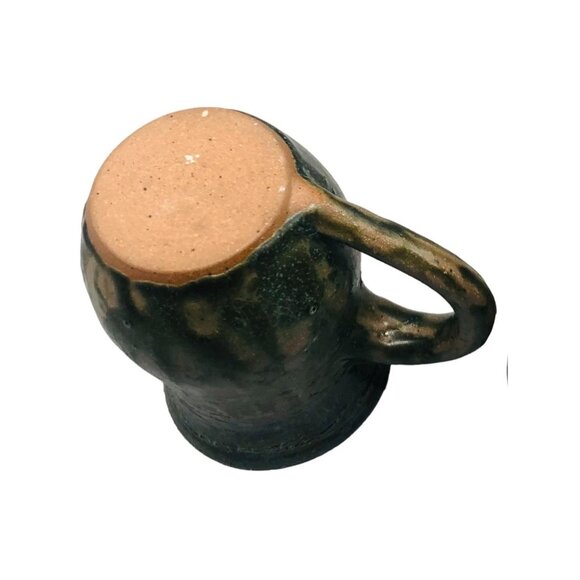 handmade ceramic coffee cup green drip spill design mirror glazed READ - Picture 2 of 5